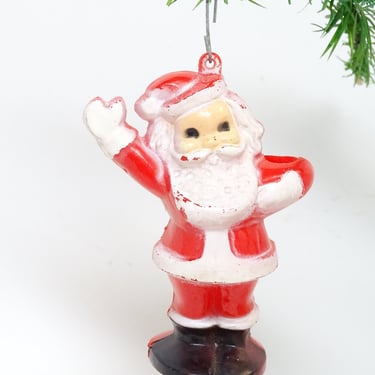 1950's Santa Candy Container Ornament, Vintage Christmas Santa Claus, Retro Plastic Decor 