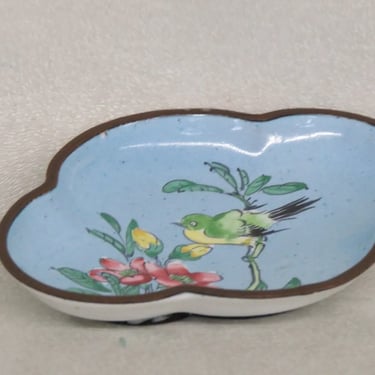 Ceramic Hand Painted Blue Floral Bird Small Trinket Ring Dish Ashtray 3367B