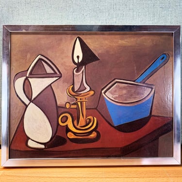 Vintage Pablo Picasso Framed Print Jug Candle Enamel Pan Artwork MOMA Spain Cubism 1945 1940s 