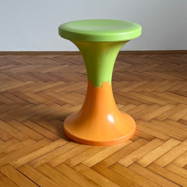 Vintage Stool / Space Age Stool / Porcini Stool / Meblo Style / Vintage Tabure / Orange & Green  Vanity Chair  / 70s / Retro Tulip Chair 