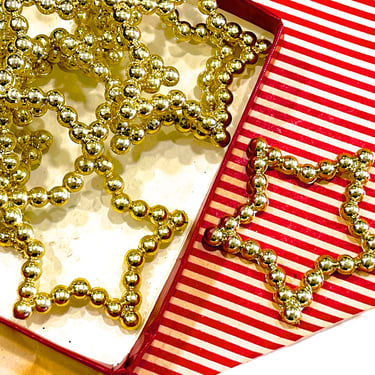 VINTAGE: 14pcs - Gold Metallic Plastic Stars - Holiday Crafts, Corsage, Picks, Stems, - Tub-400-00034889 