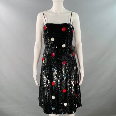 EMPORIO ARMANI Size 4 Black Multi Color Polyester Sequined Polka Dot Dress