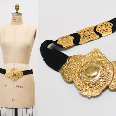 Vintage 70s Roberta di Camerino Italian Black Suede Leather Gold Designer Belt Made In Italy Black Gold Belt Buckle 70s vintage Belt 