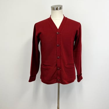 Vintage Varsity Sweater | 20s - 30s Wool Lettermans Sweater | Wool Cardigan in Deep Red 