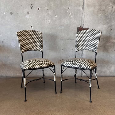 Olive and Cream Woven Cast Iron Patio Chairs #1