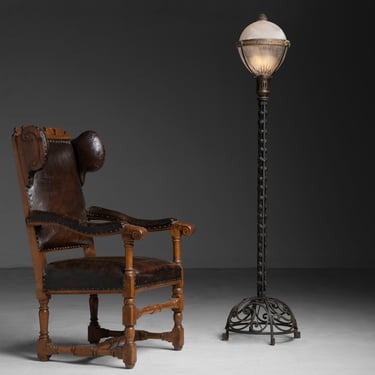 Primitive Wingback / Holophane Floor Lamp