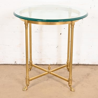 Labarge Hollywood Regency Brass and Glass Side Table With Hooved Feet, Circa 1960s