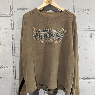 XXL Orange County Choppers Motorcycle green Long Sleeve Thermal shirt y2k Flames On Sleeves rubber print 