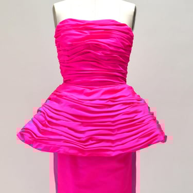 Vintage 80s Strapless Bright Pink Party Prom Dress XXS XS Small Victor Costa// 80s Party Dress Pink Barbie Dress Strapless size XXS xs 