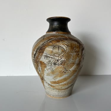 Vintage Pottery Vase With Artistic Abstract Design 