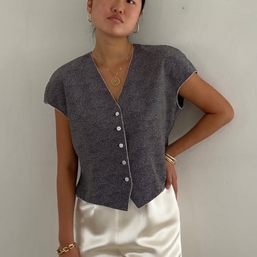 90s silk cap sleeve blouse / vintage Ellen Tracy black silk mini print dolman cap sleeve cropped blouse | Medium Large 