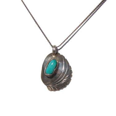 Vintage 70s Navajo Sterling Silver & Turquoise Pendant Necklace by Emers 