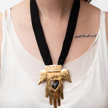 Brass Winged Hamsa Mirror Necklace