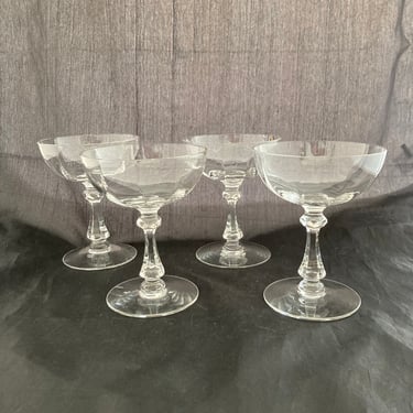 Set of 2 Vintage 5 OZ Cut Crystal Cocktail Coupe Glasses, Mid Century Modern, Pillar Knob Patterned Stem, Cambridge Corinth, Martini Glasses 