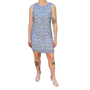 Vintage 1990s Womens Blue Floral Sleeveless Romantic Summer Mini Dress Sz XS 