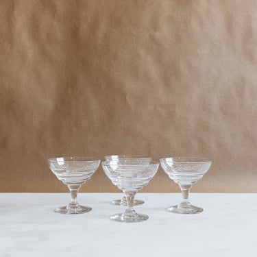 vintage French blown glass champagne coupes, set of four