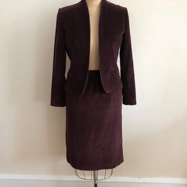 Dark Plum Corduroy Skirt Suit - 1970s 