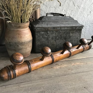 French Faux Bamboo Coat Hook, 5 Hooks, Mushroom Coat Hat Rack, Wood, Rustic French Farmhouse 