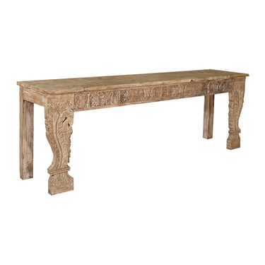 Stunning 112” Hand Carved Natural Teak Console Table from Terra Nova Designs Los Angeles 