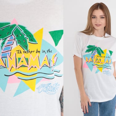 Vintage Bahamas Shirt 80s Palm Tree T-Shirt I'd Rather Be Graphic Tee Star Ship Atlantic Cruise Ship Single Stitch Burnout 1980s Medium M 