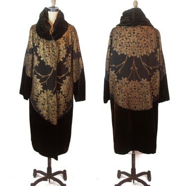 1920s Coat ~ Gold Lamé and Brown Silk Velvet Flapper Art Deco Coat 