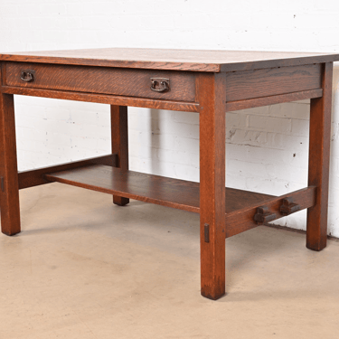 Antique Stickley Mission Oak Arts &#038; Crafts Desk or Library Table, Circa 1900