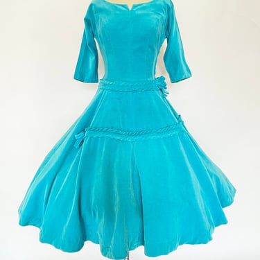 1950s Dress Velvet Full Circle Skirt S 