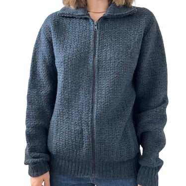 Vintage Mens LL Bean Blue 100% Wool Made in USA Full Zip Cardigan Sweater Sz M 