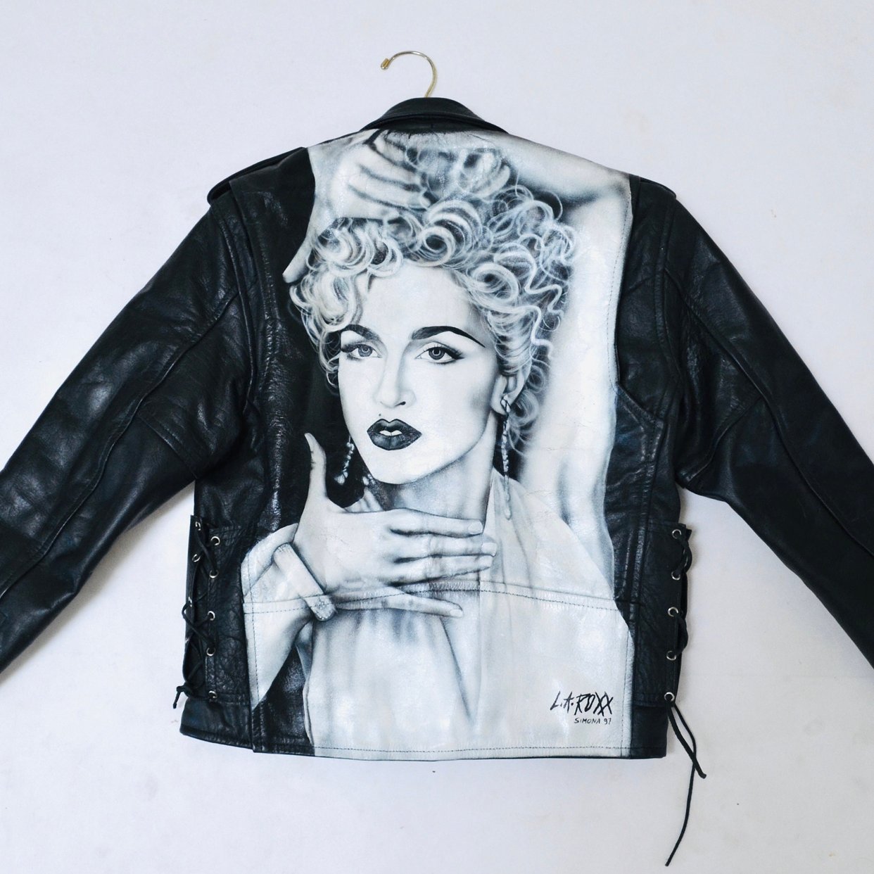 90s Vintage Black Leather Motorcycle Jacket Madonna XS | Hooked on  display picture 1