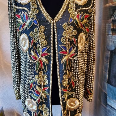Vintage multi beaded silk embroidered tunic  blazer, 1980s 