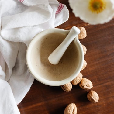 vintage english stoneware mortar and pestle