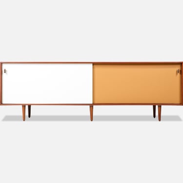 Danish Modern Teak Credenza with Two-Tone Lacquered-Doors