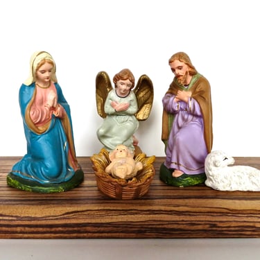 Vintage 5 Piece Hand Painted Nativity Scene From Japan and Italy, Religious Christmas Manger And Nativity Figurines 
