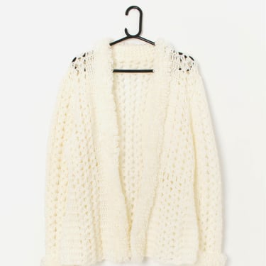 Y2K vintage handknitted 70s style white cardigan - Medium 