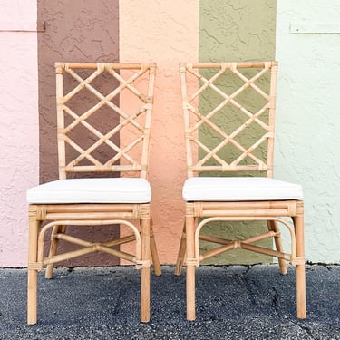 Pair of Modern Rattan Chippendale Side Chairs