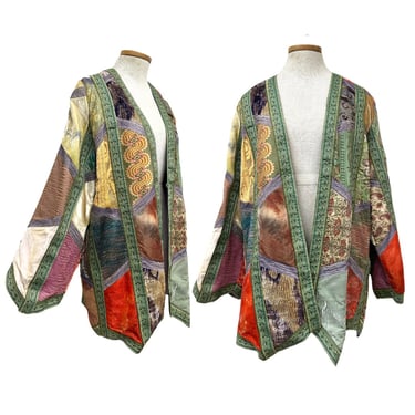 Vtg 90s 1990s Zuzka For Fabricology Hand Made Hand Dyed Patchwork Duster Jacket 