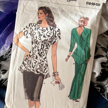 Vogue Very Easy Sewing Pattern, Vintage 80s Outfits, Open Back, Origami, Peplum, Cocktail, 2 Lengths 