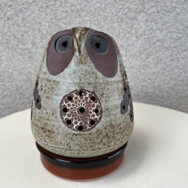 Vintage stoneware pottery browns owl luminary candleholder with tray 