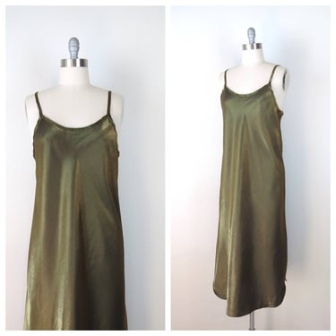 Vintage 1990s slip dress metallic gold bronze nightgown lingerie bias cut large 