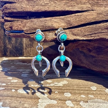SMALL HORSESHOE NAJA Turquoise & Sterling Silver Stud Earrings | Navajo Handmade Drop Dangles | Native American Southwestern Jewelry 