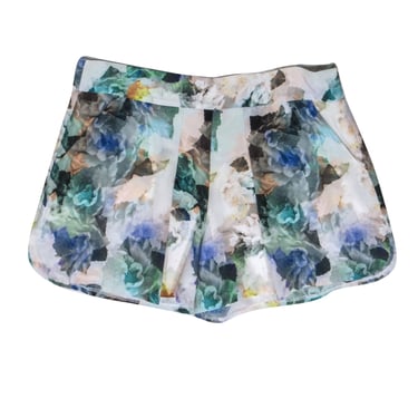 Rebecca Taylor - Ivory Silk Shorts w/ Large Multicolor Floral Print Sz 8