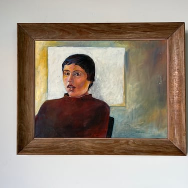 70's Vintage Impressionist Oil Woman Portrait Painting, Framed 