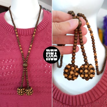 Lightweight Vintage 70s Brown Beaded Ball Statement Necklace 