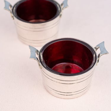 Antique English Silverplate and Cranberry Glass Salier Set