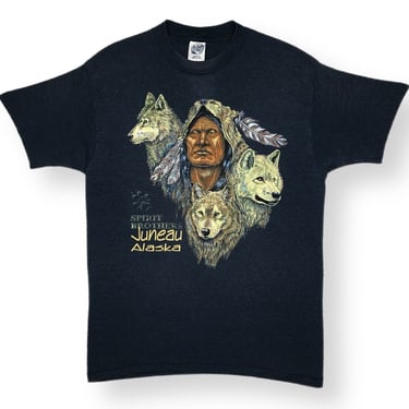 Vintage 90s Juneau Alaska “Spirit Brothers” Native American Wolves Graphic T-Shirt Size Large 