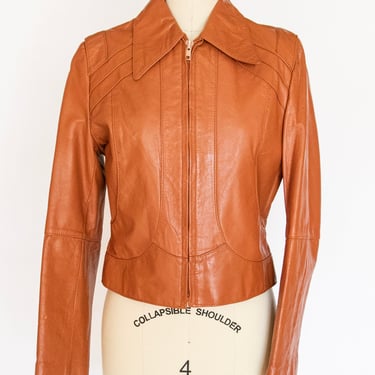 1970s Leather Jacket Brown Cropped Casablanca S 