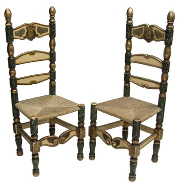Side Chairs, Ladder Back, Spanish, Set of Two Parcel, Gilt, Painted, Chairs!!
