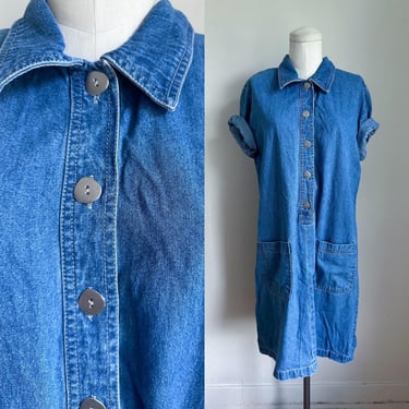 Vintage 1990s Denim Shirt Dress / M 