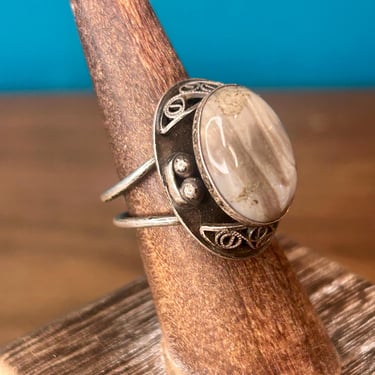 Vintage Sterling Silver Jasper Ring Handmade Size 7.5 Adjustable Estate Jewelry 