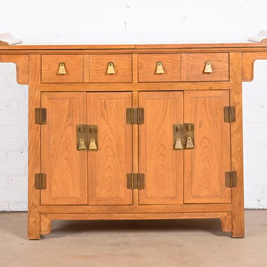 Michael Taylor for Baker Furniture Hollywood Regency Chinoiserie Elm Wood Sideboard or Bar Cabinet